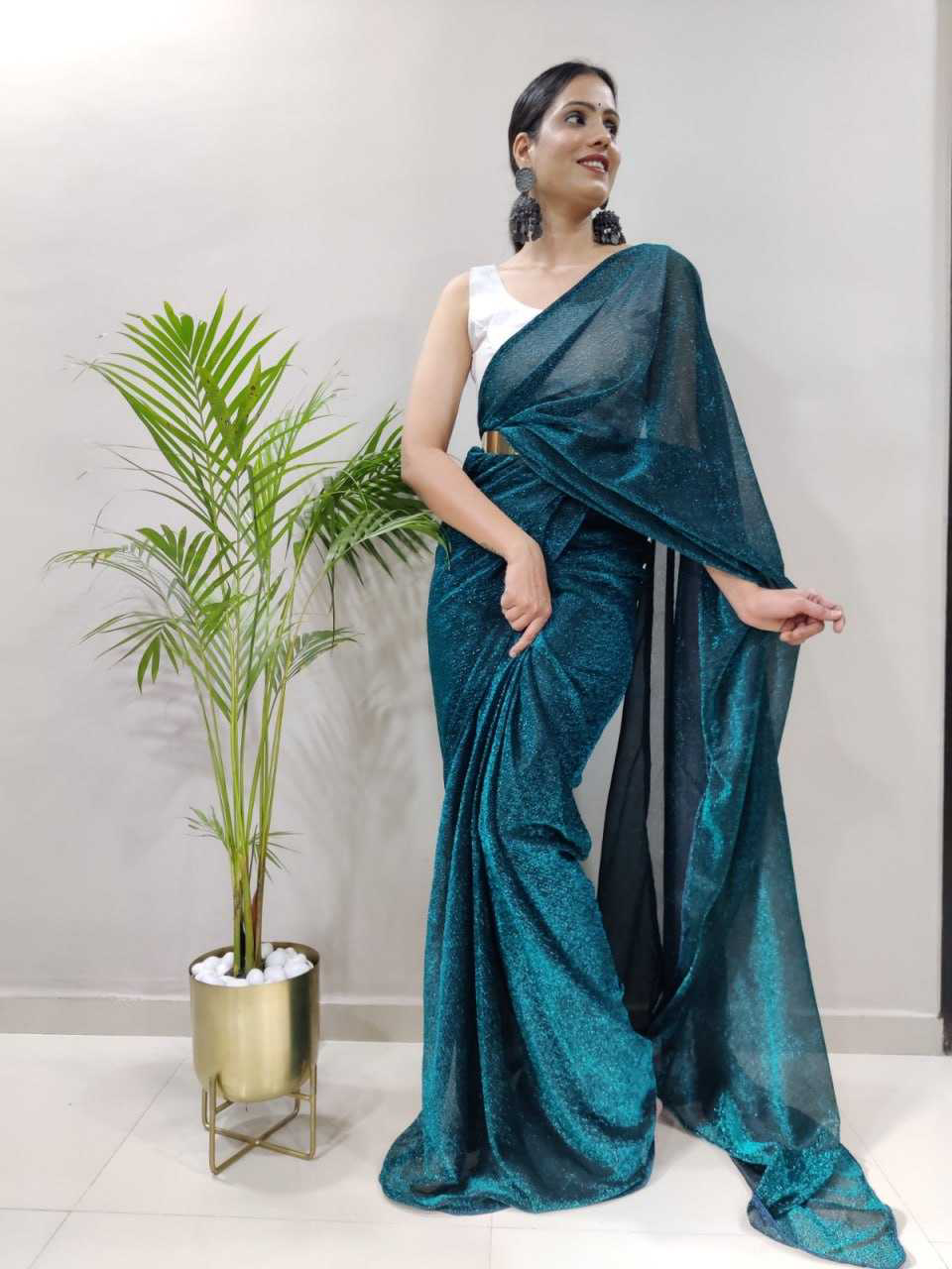 Pretty Pista Color Soft Georgette Silk Design All Over Work Saree