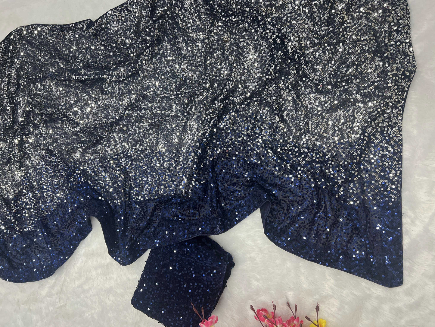 Navy Blue Beautiful Dual color 5 MM sequins embroidery work Saree
