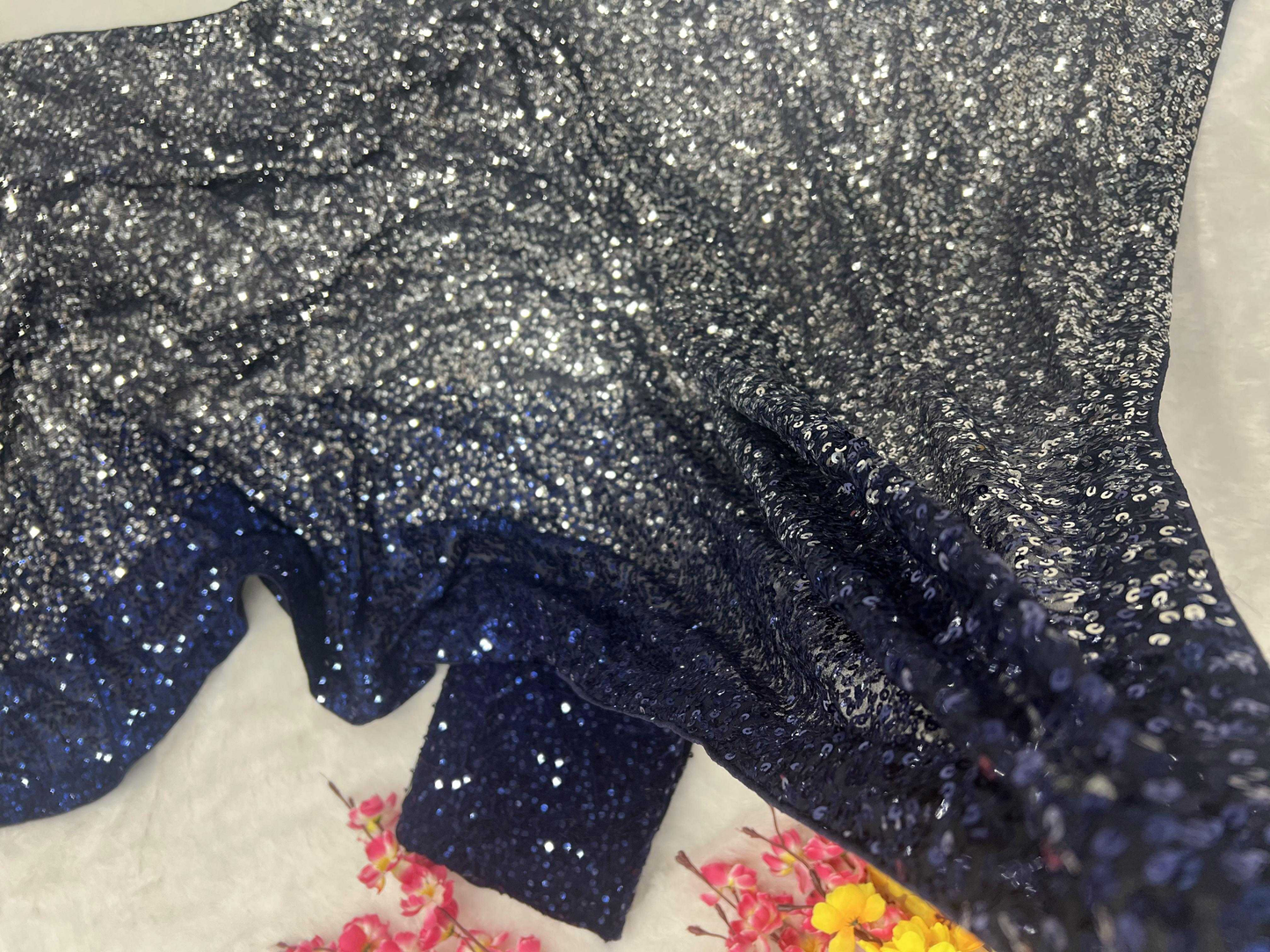Navy Blue Beautiful Dual color 5 MM sequins embroidery work Saree