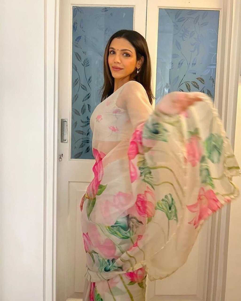 Organza Silk Reception Saree
in White and Off White with Printed work