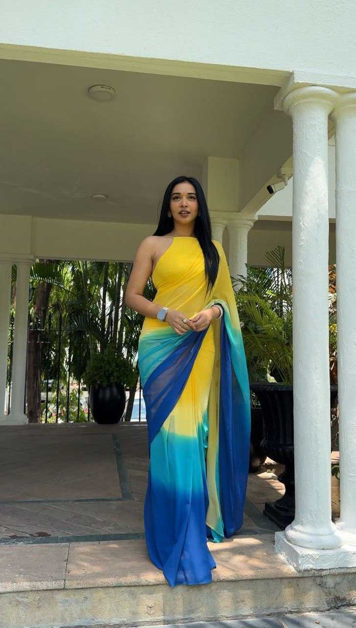 Grand Yellow Color Pure Soft Georgette Silk Design All Over Saree