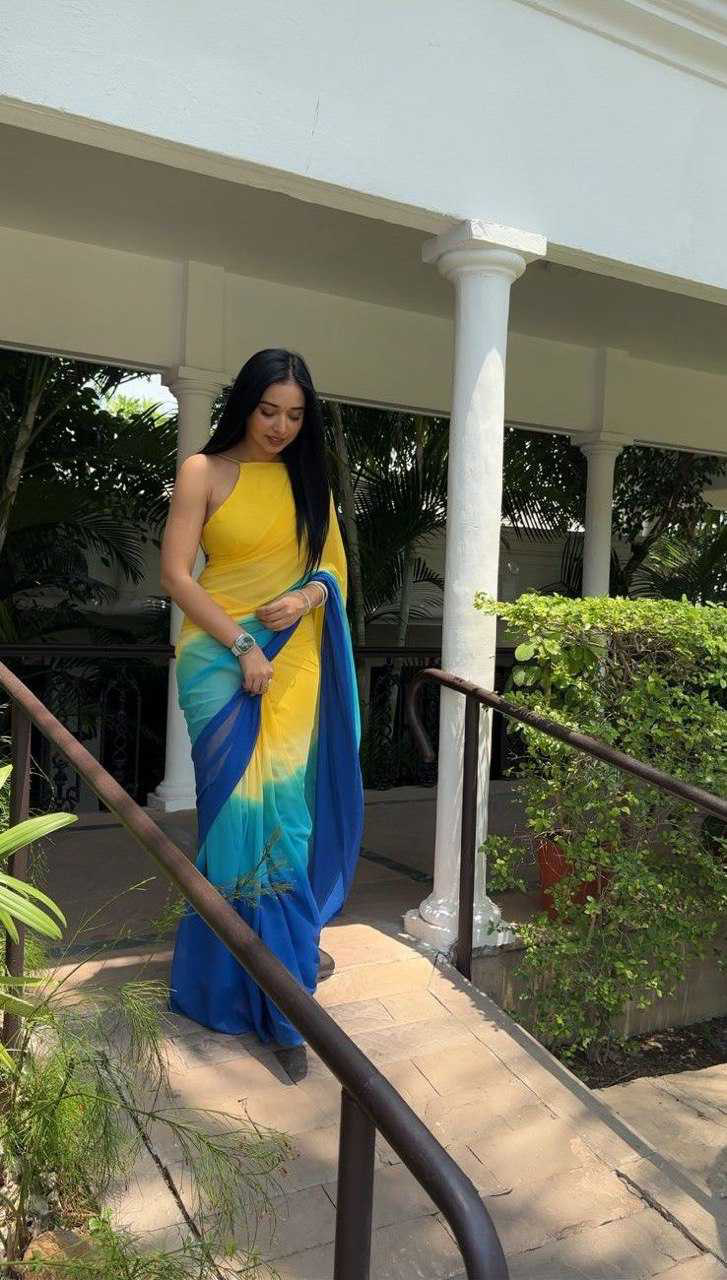 Grand Yellow Color Pure Soft Georgette Silk Design All Over Saree