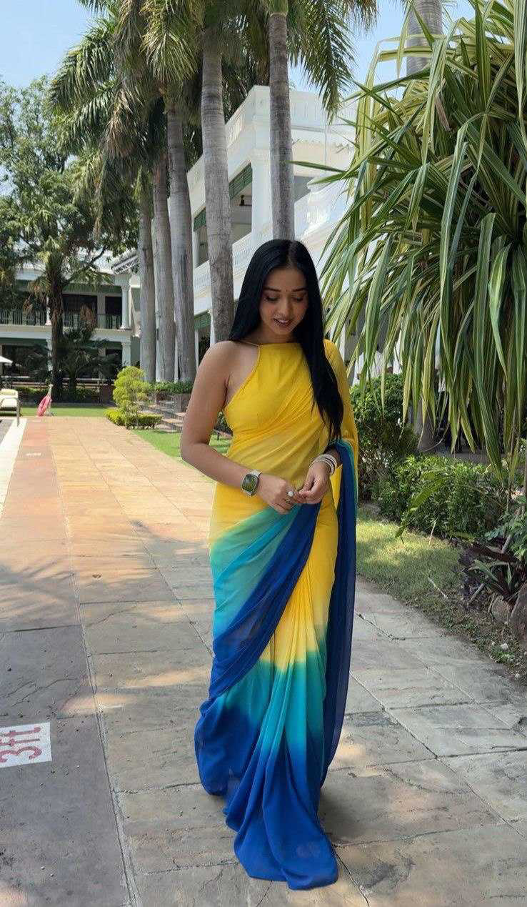 Grand Yellow Color Pure Soft Georgette Silk Design All Over Saree