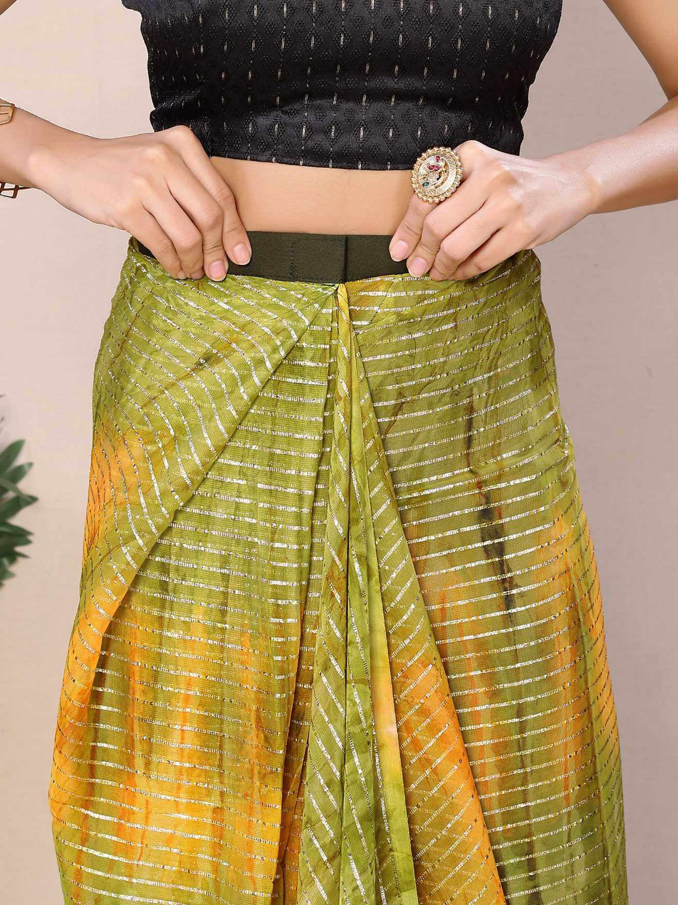 Ready To Wear Mehendi Fancy Gerogette Padding Saree With Blouse
