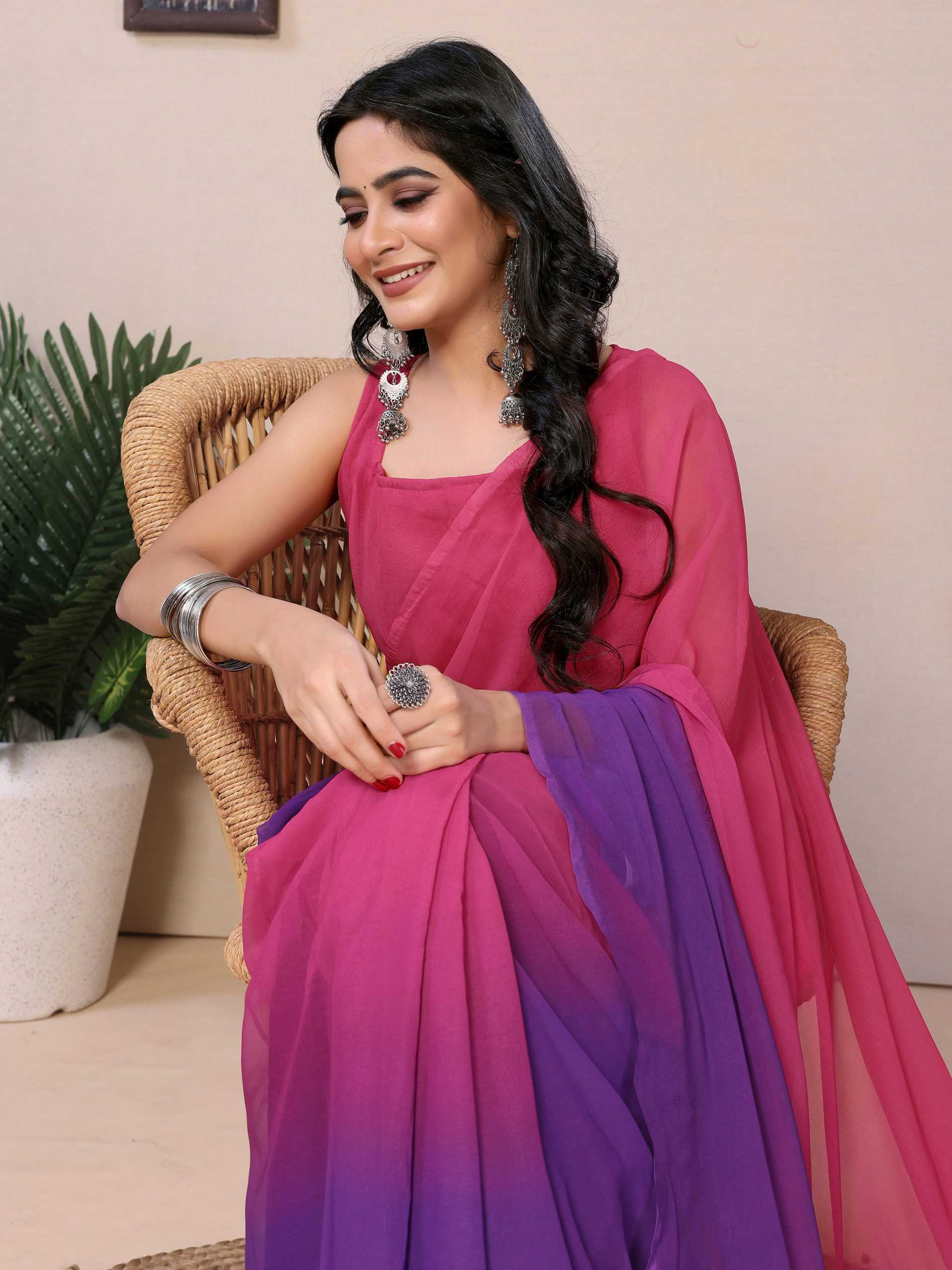 Women Party Wear Printed Georgette Ready To Wear Saree With UnStitched Blouse