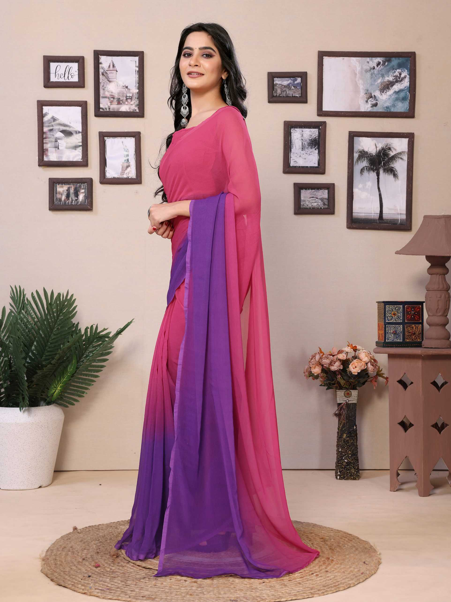 Women Party Wear Printed Georgette Ready To Wear Saree With UnStitched Blouse
