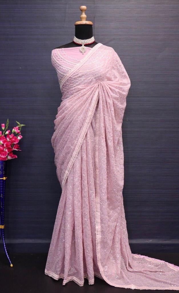 Light Pink Georgette Sequence Work Bollywood Saree