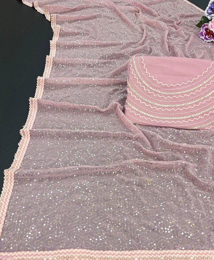 Light Pink Georgette Sequence Work Bollywood Saree