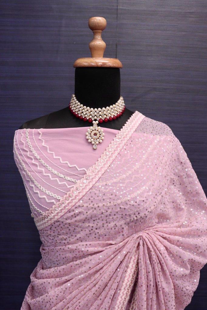 Light Pink Georgette Sequence Work Bollywood Saree