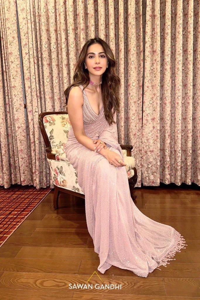 Light Pink Georgette Sequence Work Bollywood Saree