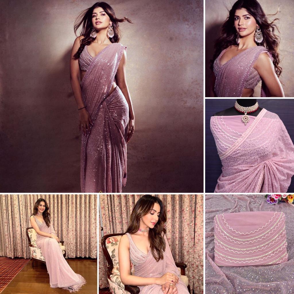 Light Pink Georgette Sequence Work Bollywood Saree