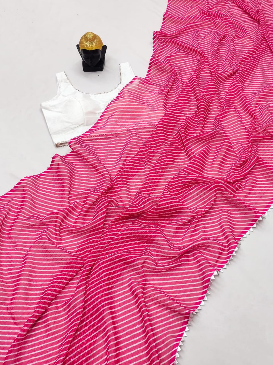 Pink Color Georgette Sequins Saree
