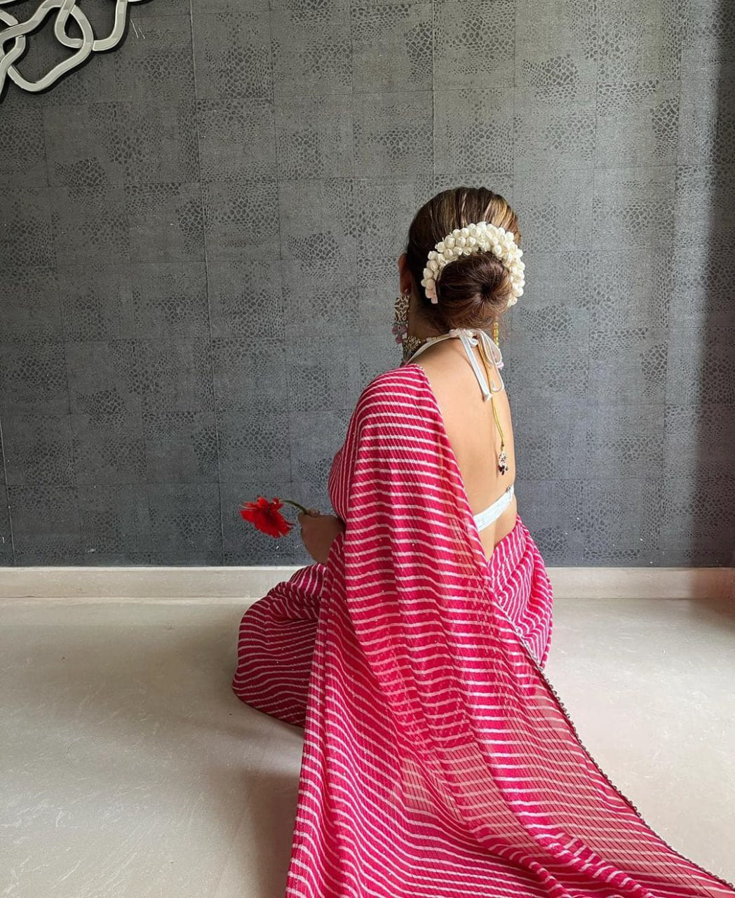 Pink Color Georgette Sequins Saree