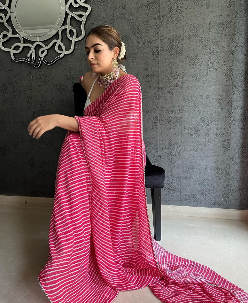 Pink Color Georgette Sequins Saree