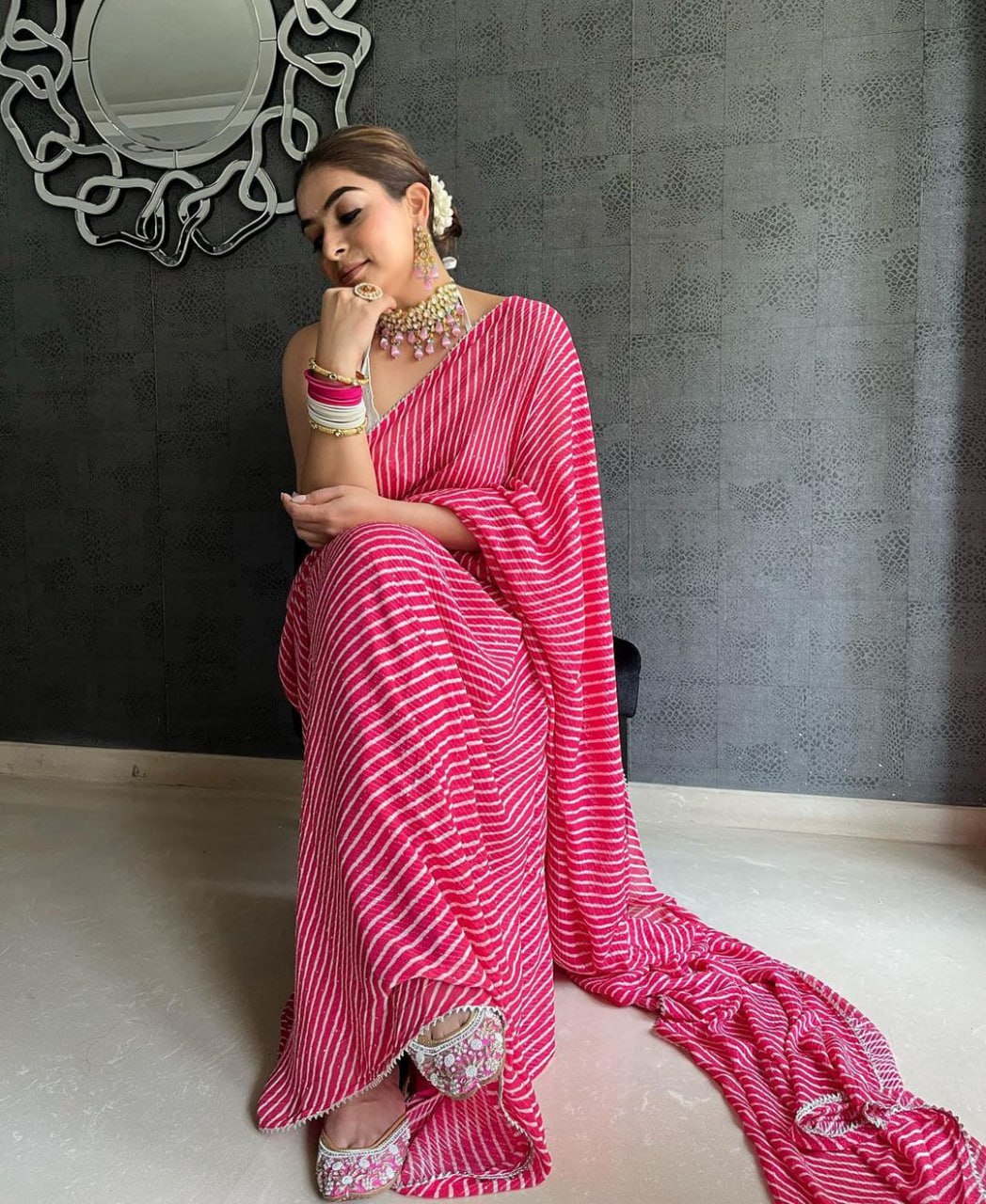 Pink Color Georgette Sequins Saree