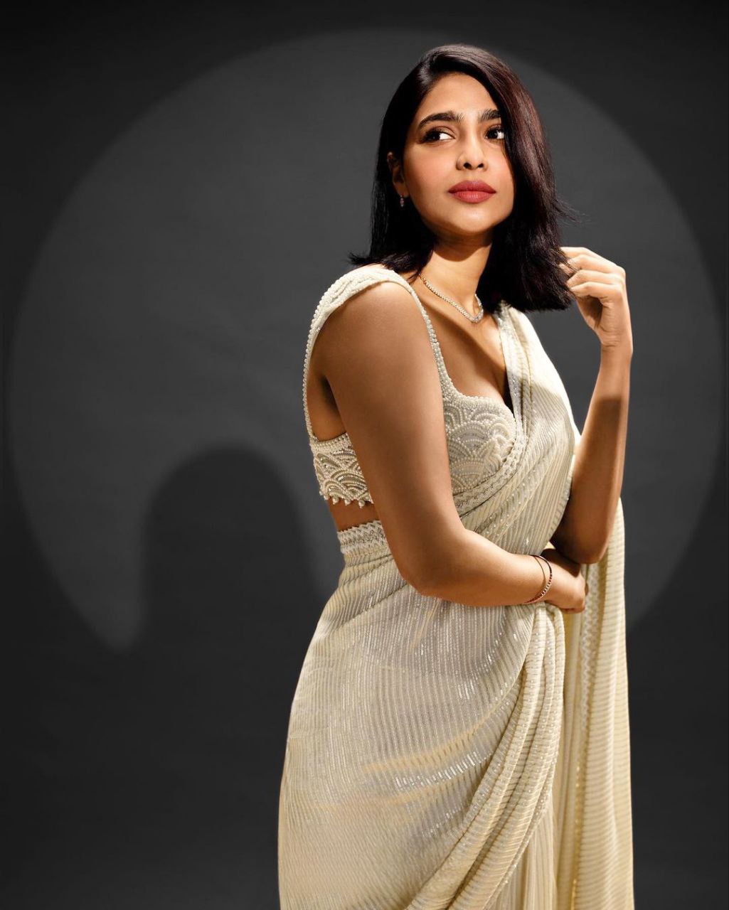 Party Wear Heavy Sequence Work White Color Saree