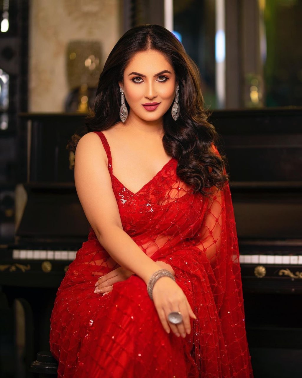 Beautiful sequins Embroidery C Pallu Work with Cutwork in border Saree