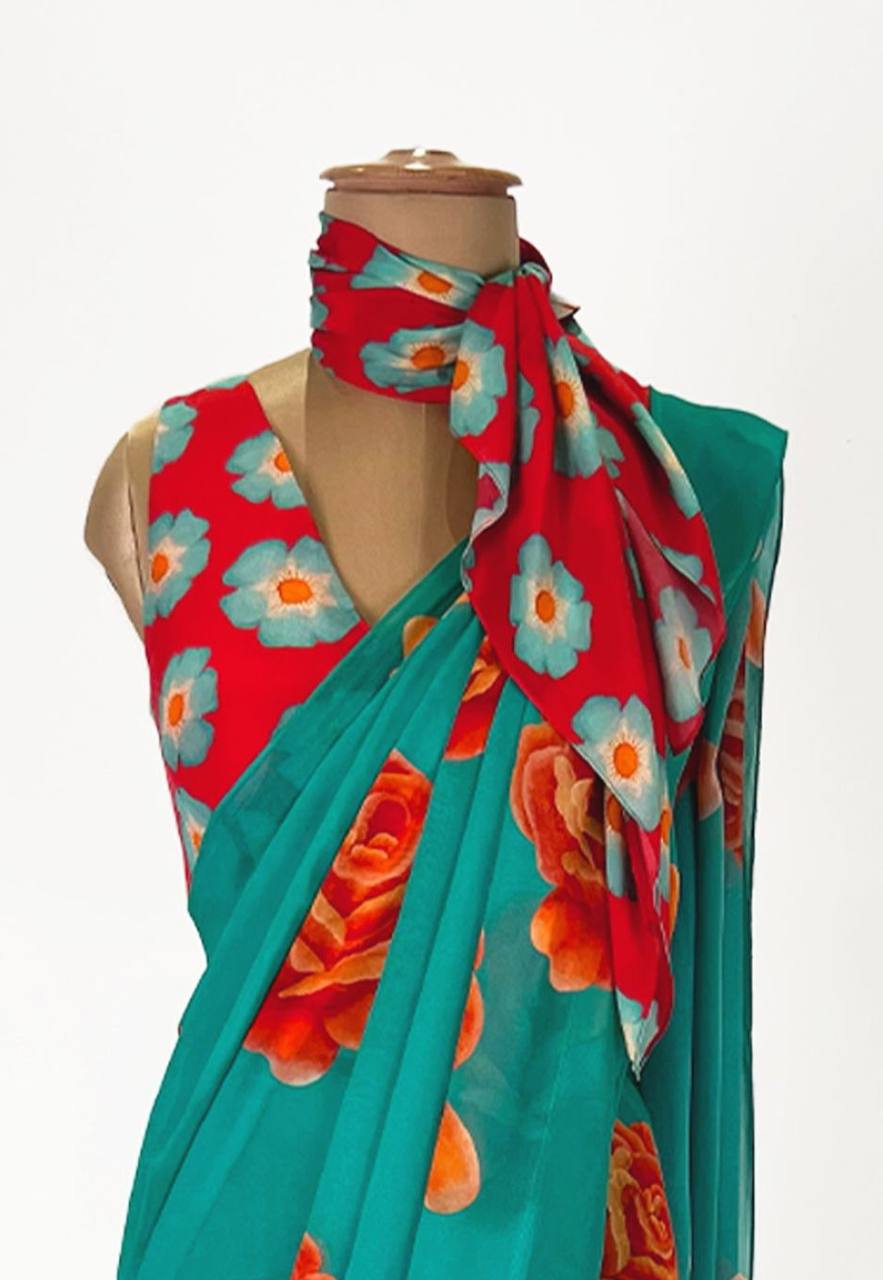 CHINON WITH FANCY DIGITAL PRINT DESIGN Saree