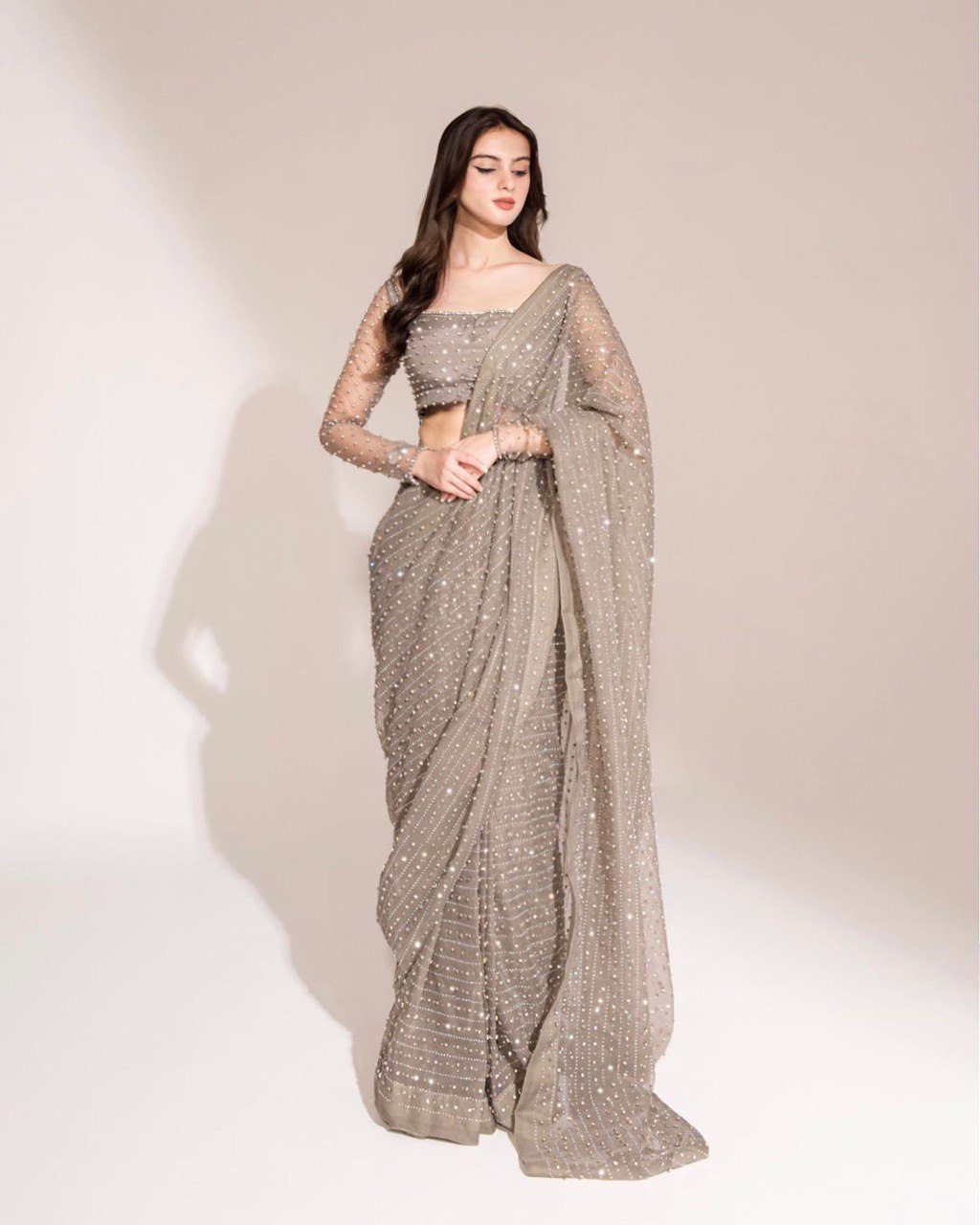 Gray Crystal Saree