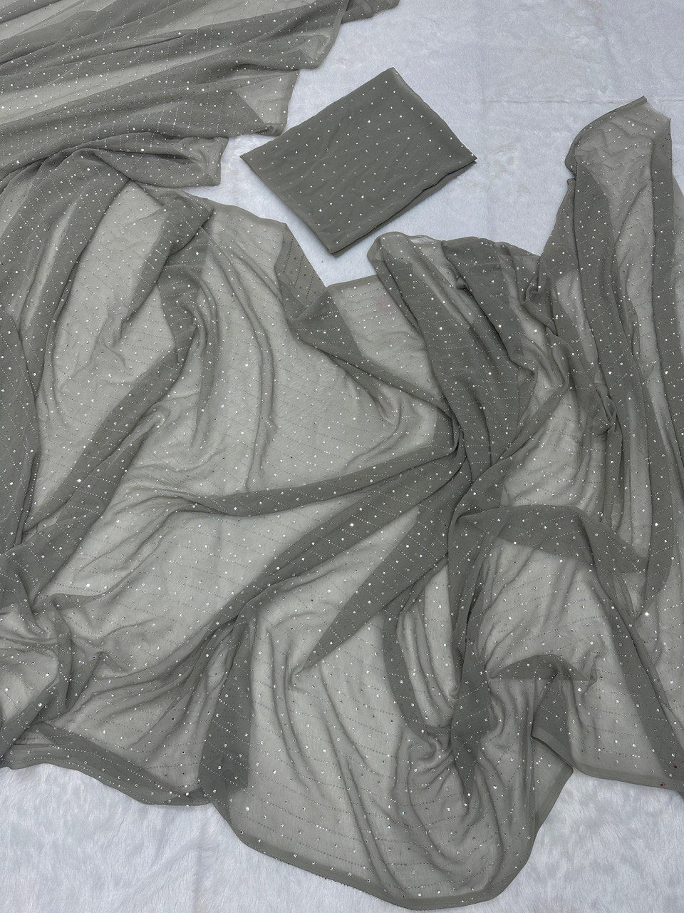 Gray Crystal Saree