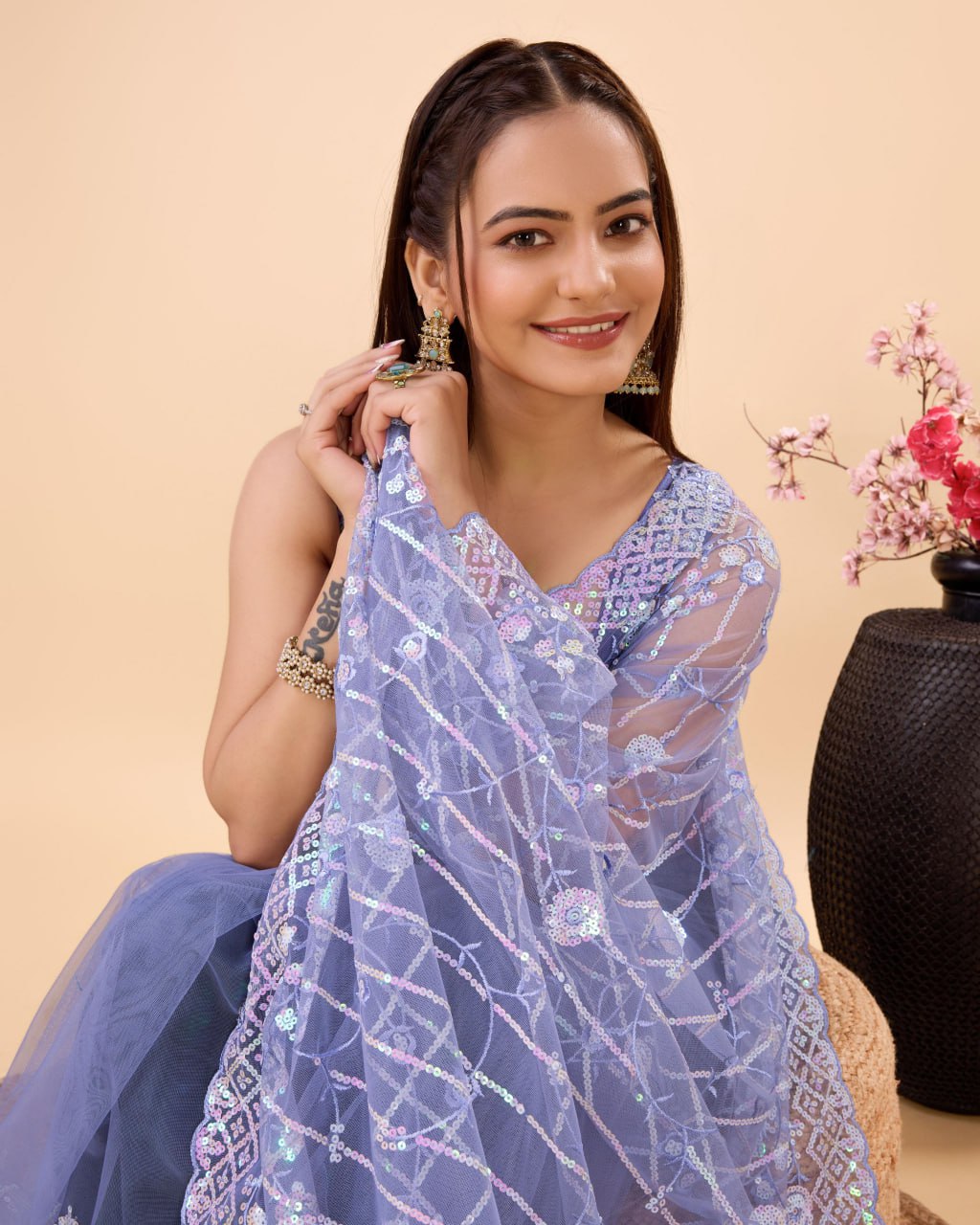 Beautiful Designer Saree on Soft Net fabric & Sequance work and whole sarees