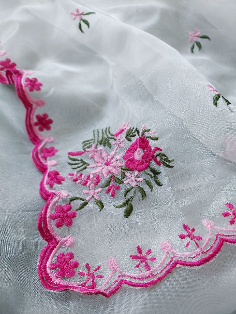 Pure Soft Orgenza Saree With Flower Design Embroidery Work