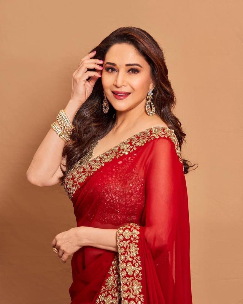 Exclusive Bollywood Red Faux Georgette Sequence Work Saree With Blouse