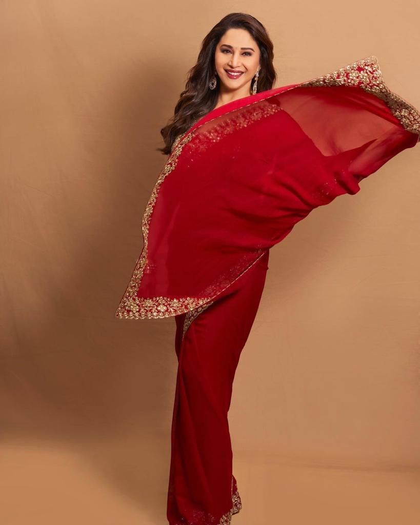 Exclusive Bollywood Red Faux Georgette Sequence Work Saree With Blouse