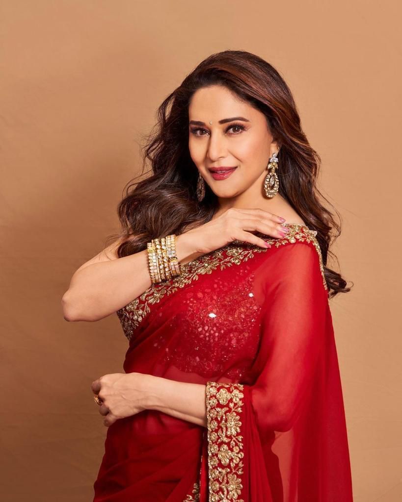 Exclusive Bollywood Red Faux Georgette Sequence Work Saree With Blouse