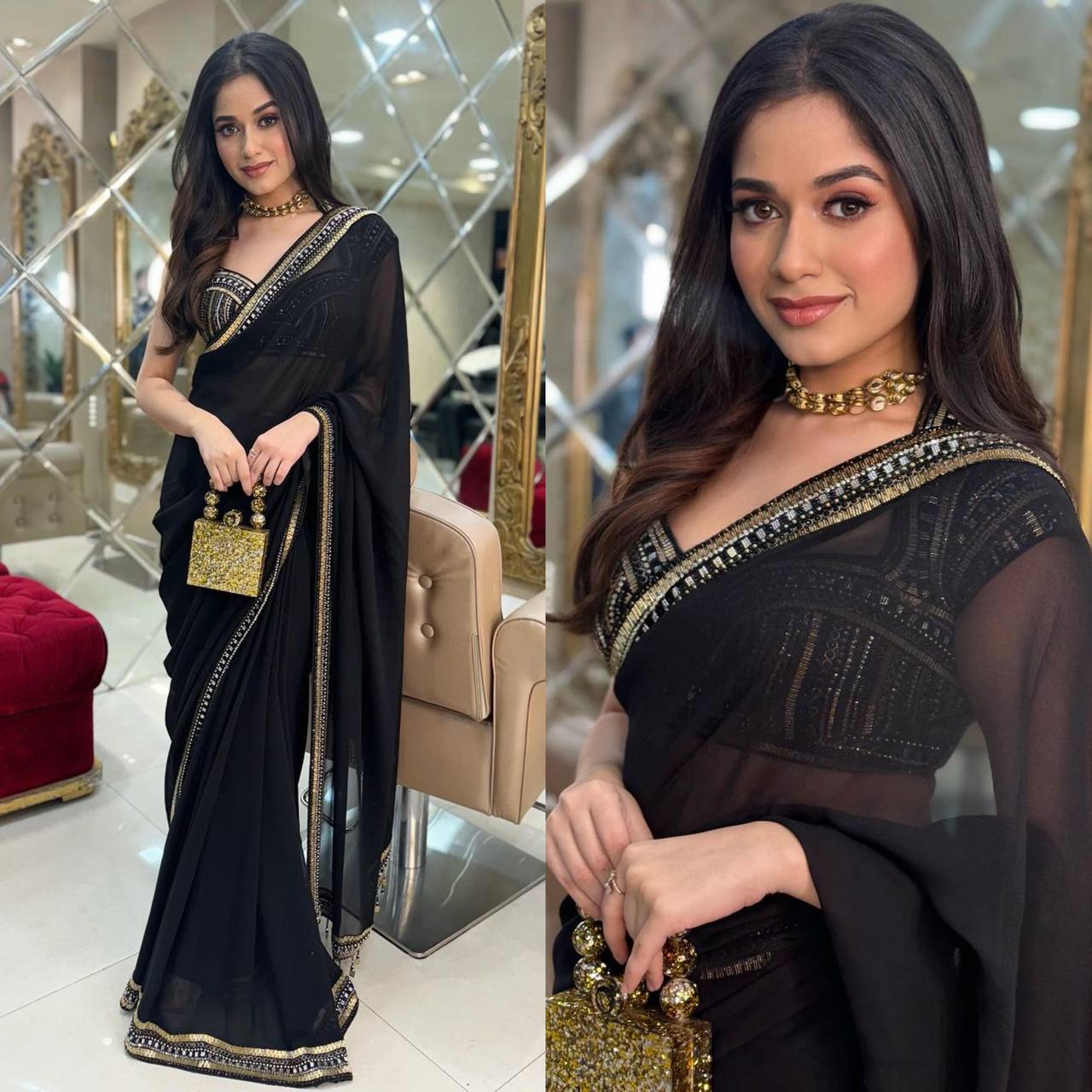 FAUX GEORGETTE EMBROIDERY LACE BORDER WORK SAREE