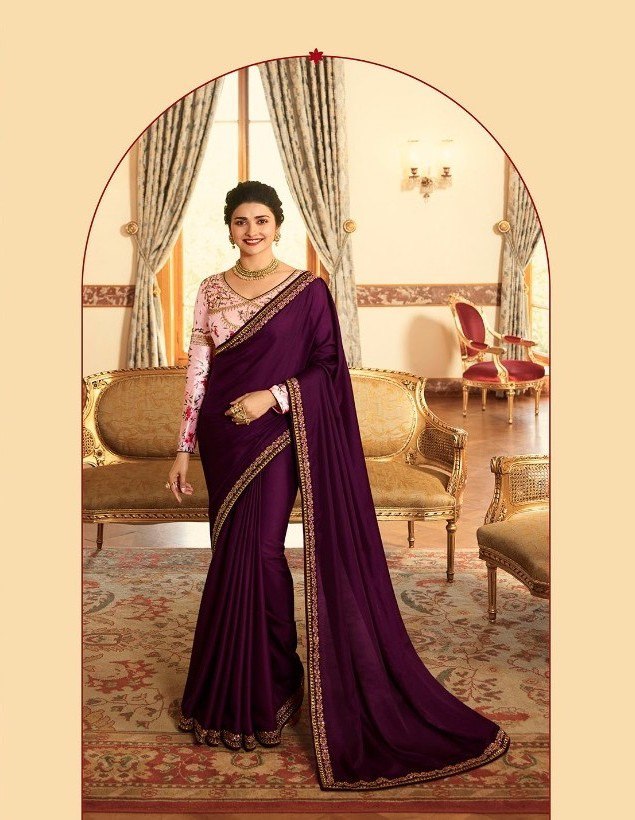 Dark Scarlet Color Vichitra Designer Fancy Saree