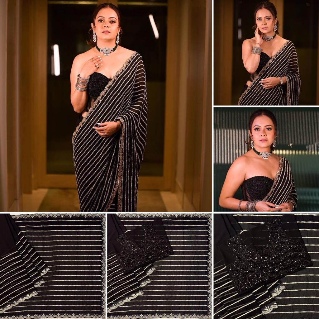 Black Color Sequence Work Celebrity Style Soft Net Saree