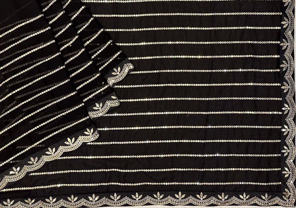 Black Color Sequence Work Celebrity Style Soft Net Saree