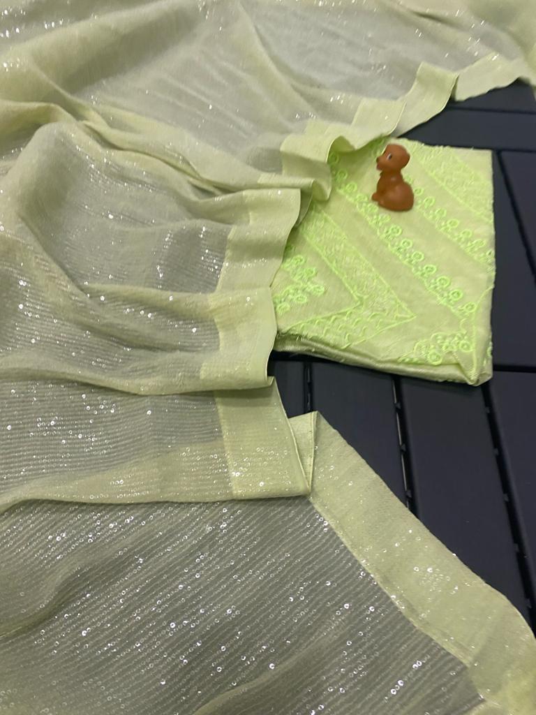 Gorgeous lime green sequinned saree