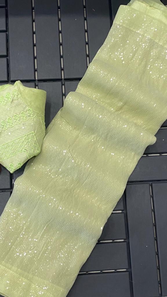 Gorgeous lime green sequinned saree
