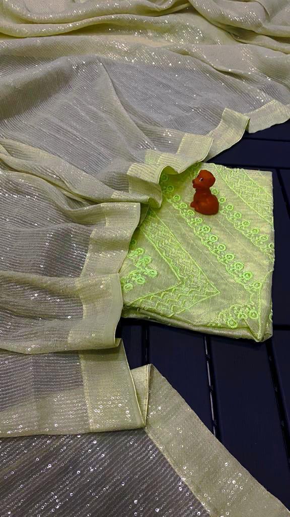 Gorgeous lime green sequinned saree