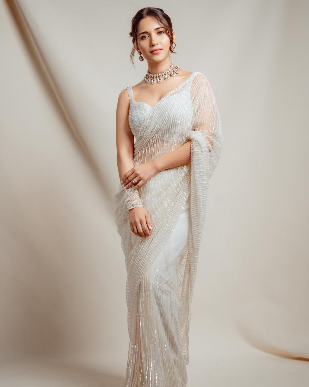 White Colour Bollywood Style Saree