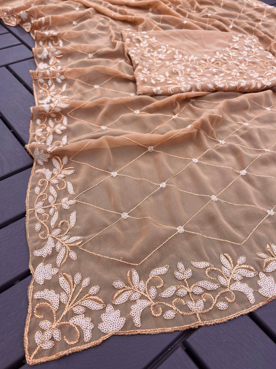 Bollywood Style Brown Colour Sequence Work Party Wear Saree