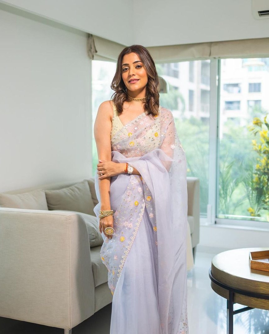 Grey Organza Silk Hand Cut Work Saree