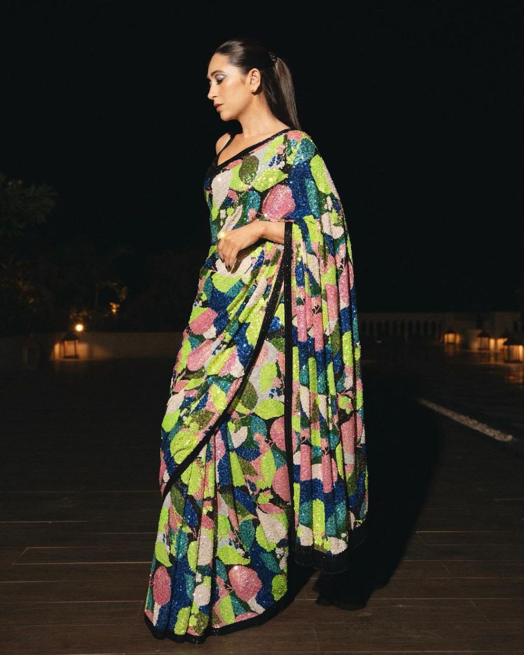 Karishma kapoor Multi Color Georgette Embroidery Sequins Saree