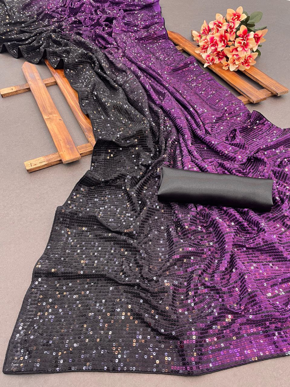 Madhuri Dixit Purple And Black Sequin Saree At Anant Ambani Wedding Buy Online