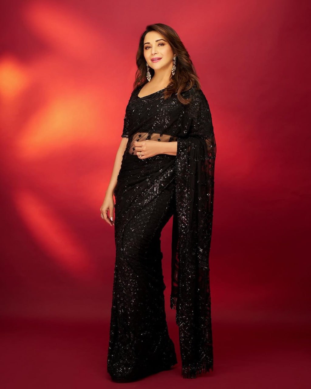 Madhuri Dixit Black Soft Net Saree