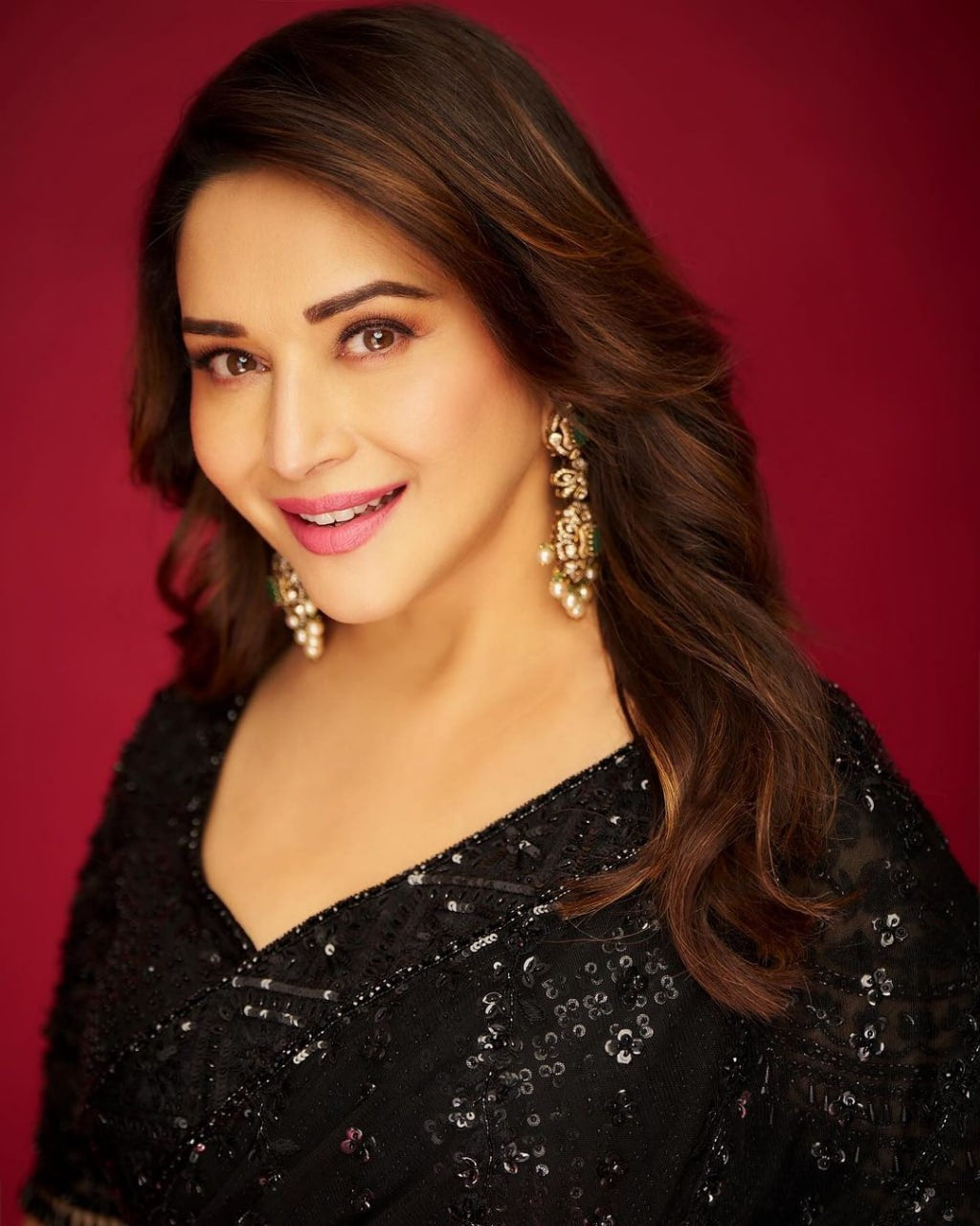 Madhuri Dixit Black Soft Net Saree