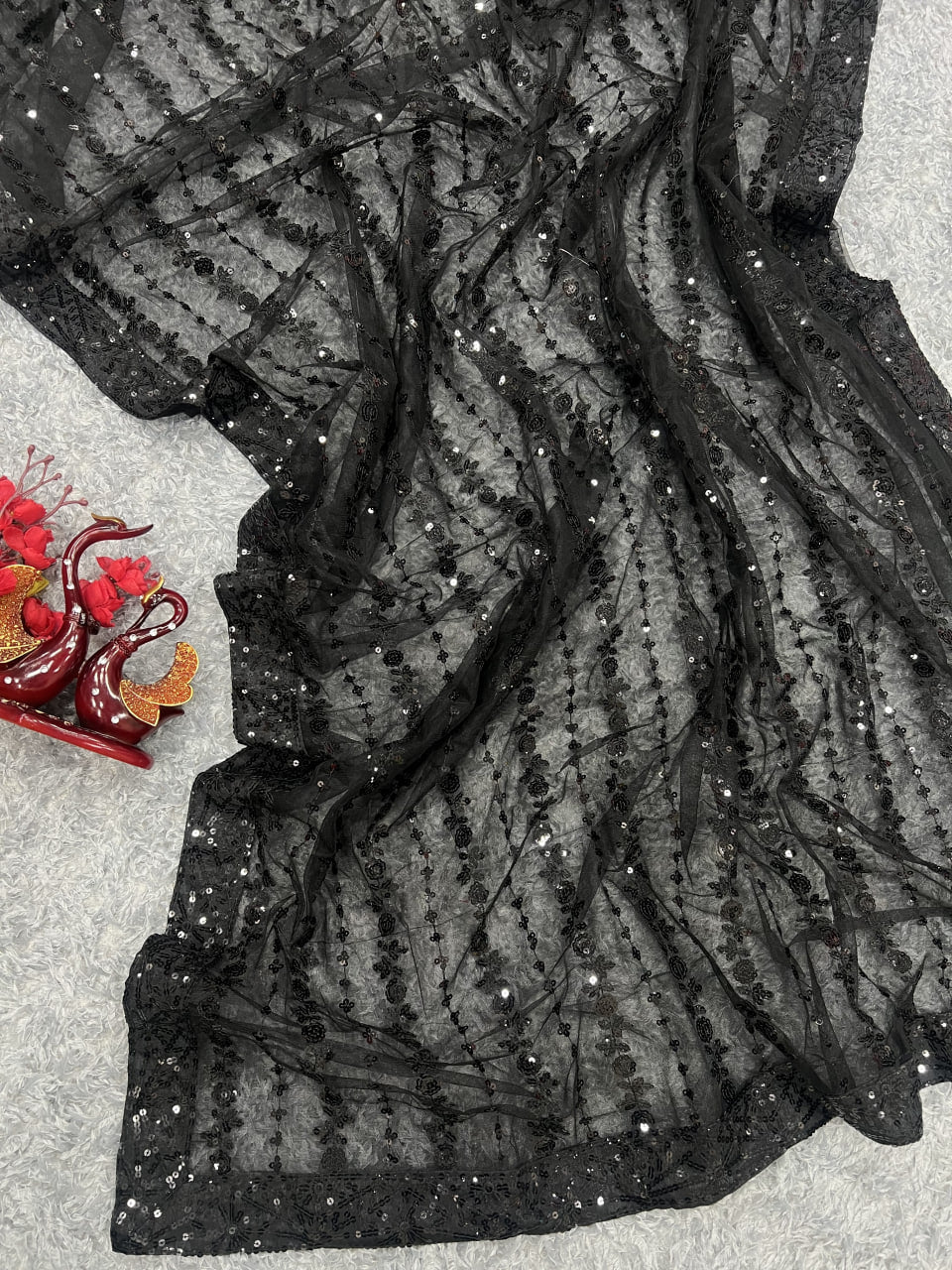 Madhuri Dixit Black Soft Net Saree