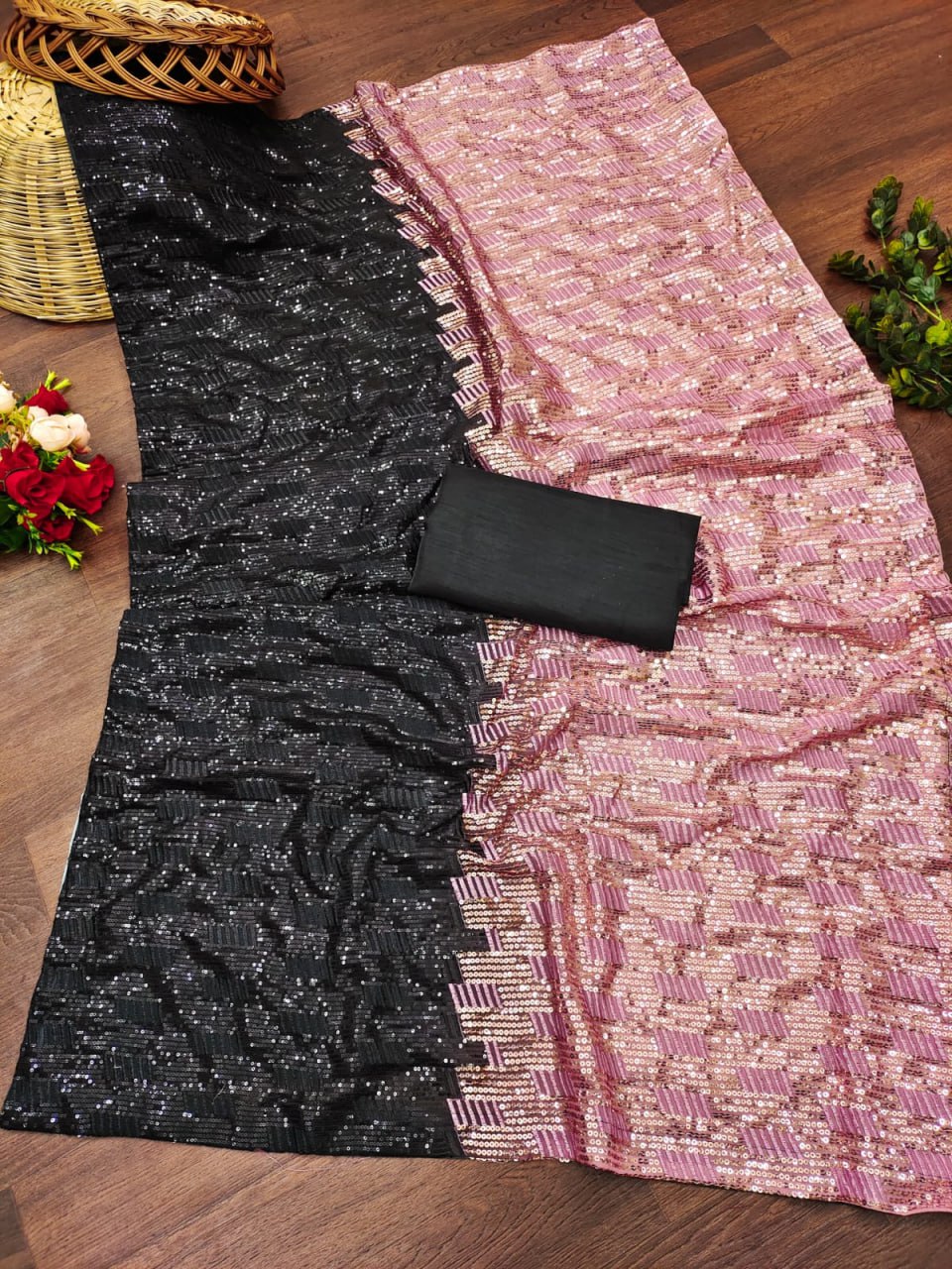 Kajol Devgan Wear Pink and Black Color Bollywood Style Party Wear Saree