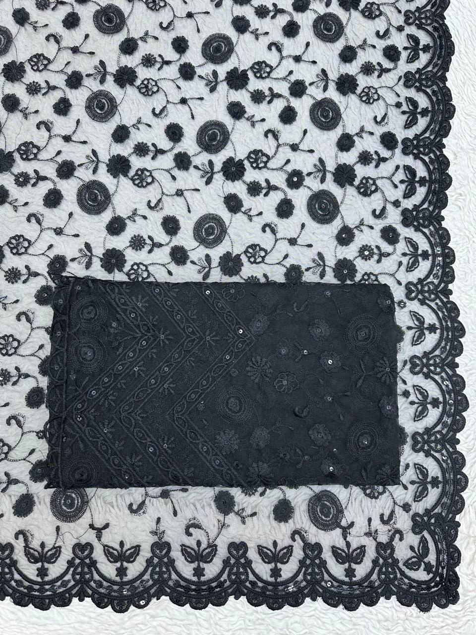 Mrunal Thakur Saree in Black Color Soft Net With Sequins Embroidery Work