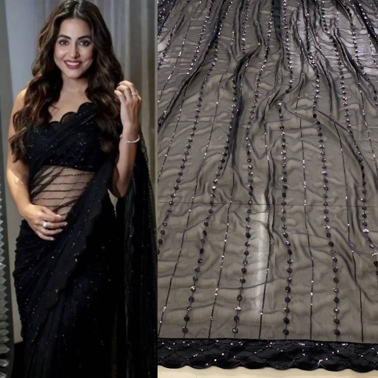 Black Georgette Saree With 5MM Sequence Work