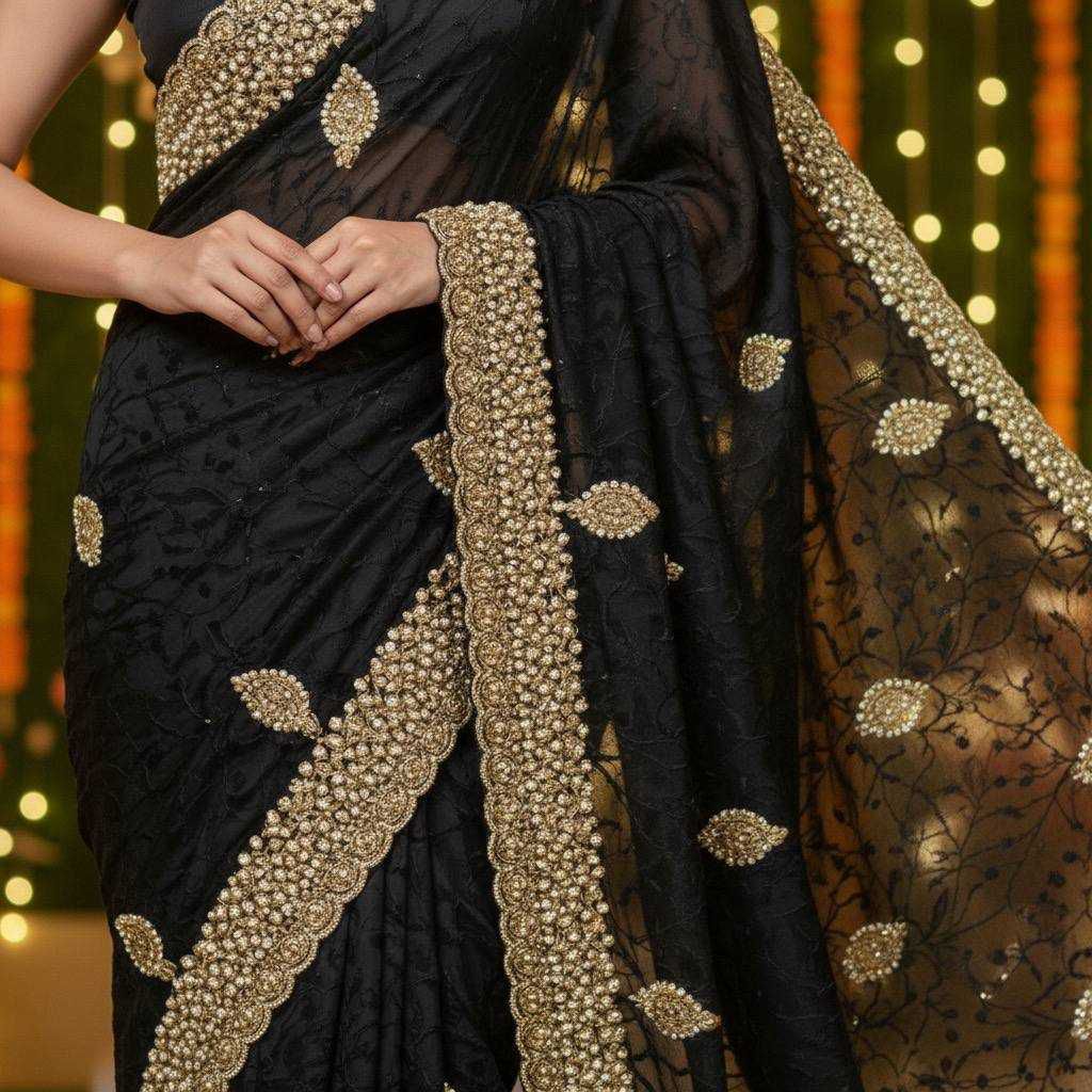Sanna Silk Saree with Embroidery and Pearl Diamond Work