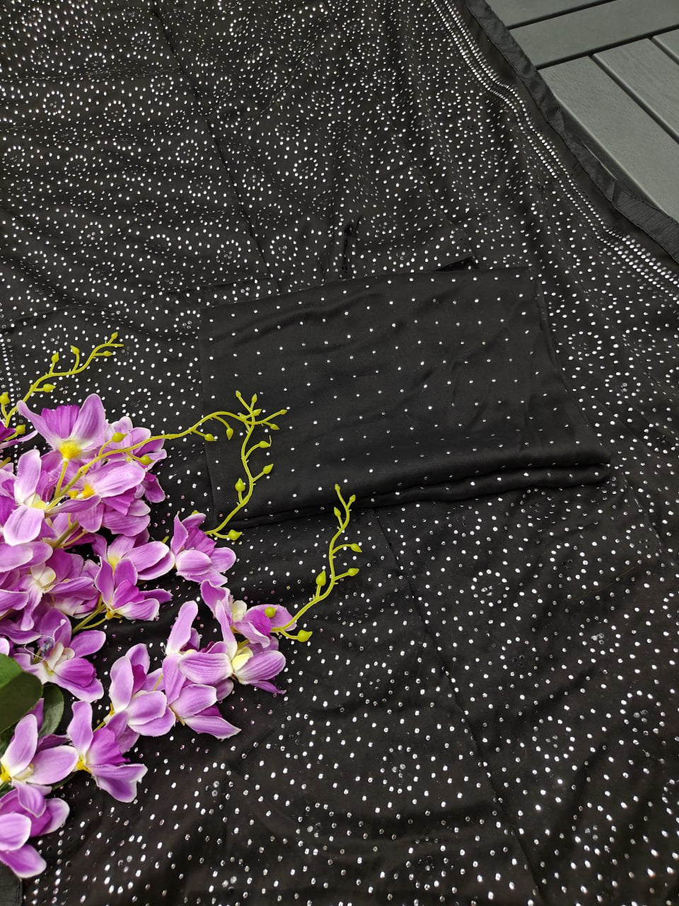 Black Swarovski Semi Crepe Designer Saree