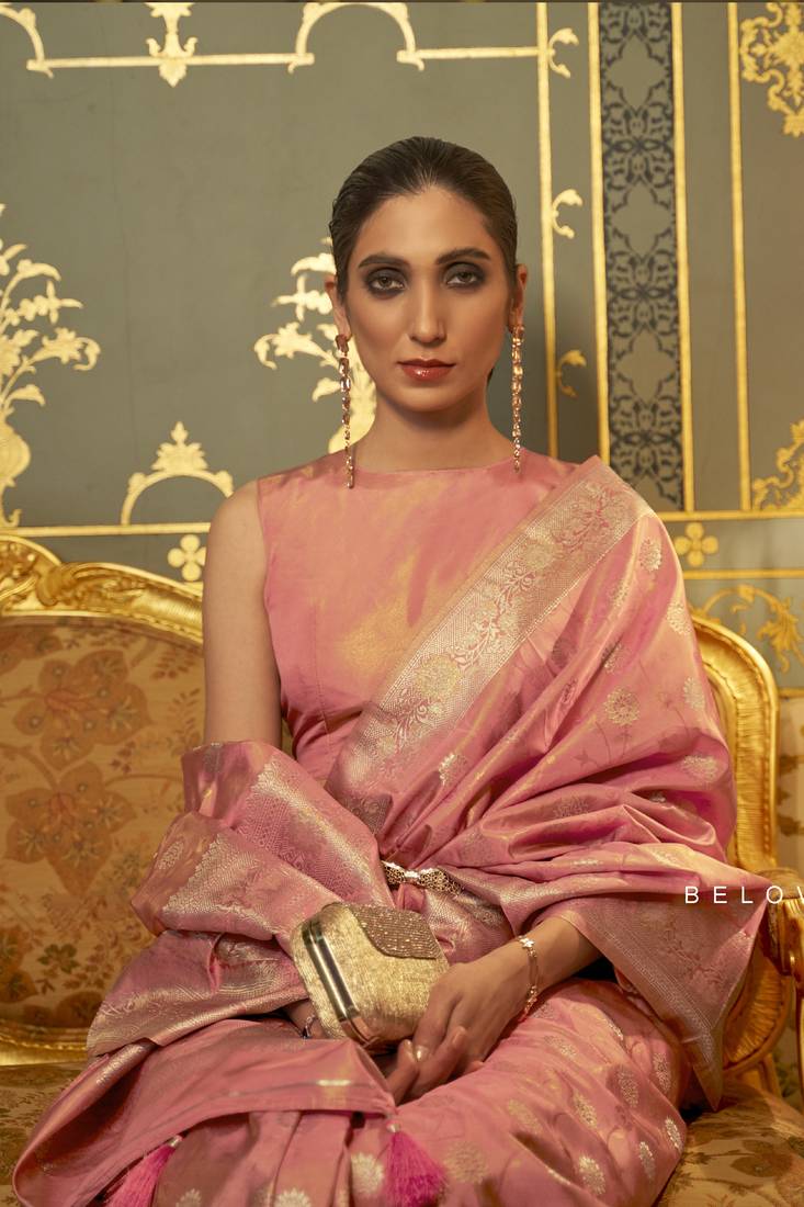 Orange Woven Satin Saree With Blouse